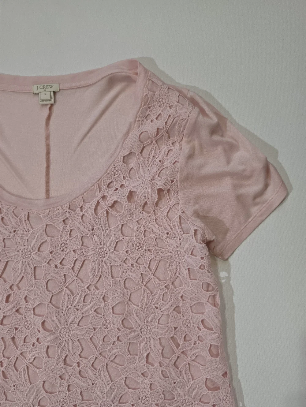 J. Crew Blouse‎ Womens Medium Pink Lace Floral Overlay Mixed Media Feminine